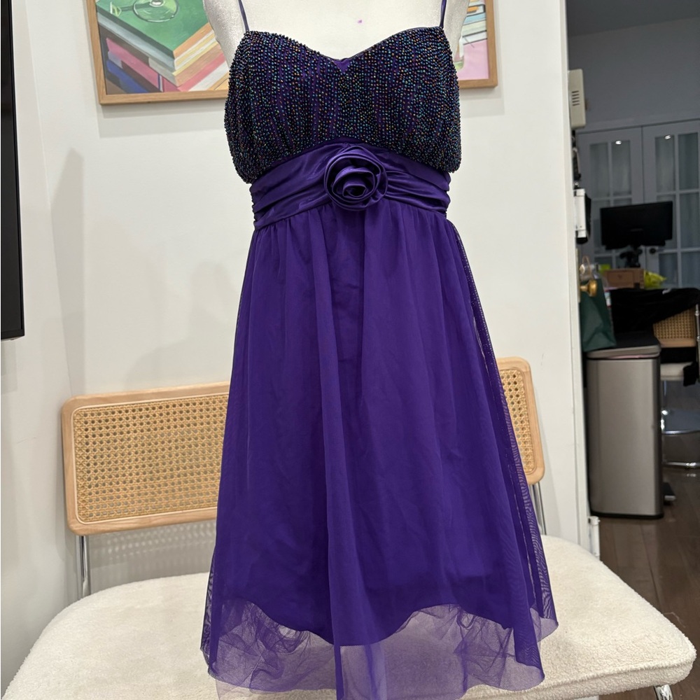 Vintage purple beaded mini dress with tulle!